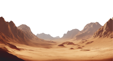 Martian landscape, a desert with mountains on Mars, isolated on a transparent background