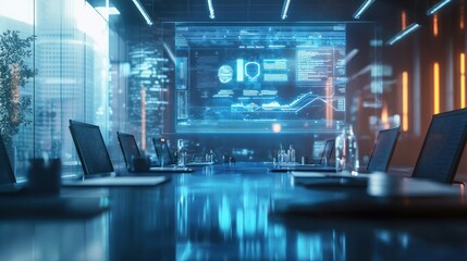 Futuristic Conference Room with Holographic Display
