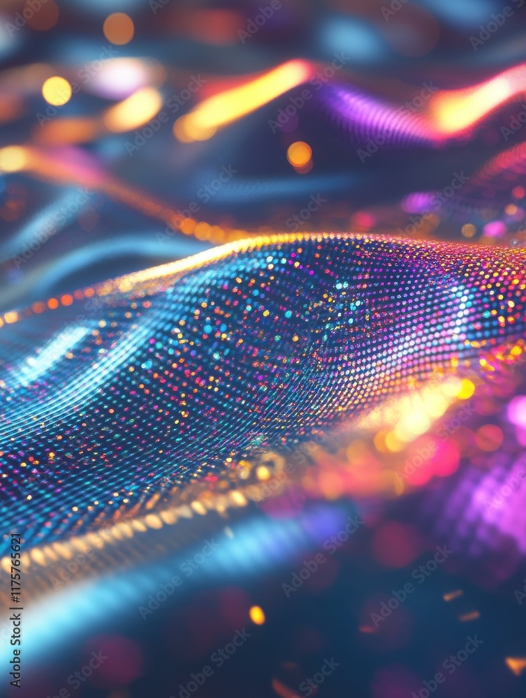 Poster abstract background with a shimmering surface reflecting out of focus glowing lights.