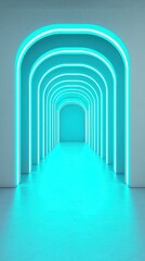 Obraz premium A futuristic corridor with glowing turquoise arches creates a surreal atmosphere, inviting exploration into the unknown.