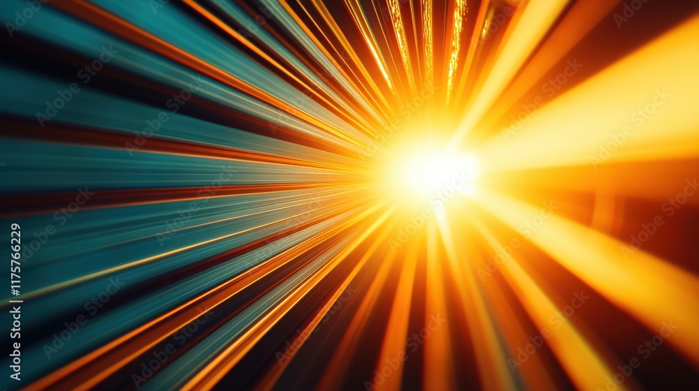 Poster vibrant light rays exploding from a central source in an abstract style, depicting energy, motion, a