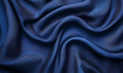 Fototapeta premium top view of dark blue satin fabric, luxurious textile, smooth waves, flowing drapery, soft folds, perfect for business presentations, luxury branding, and corporate designs