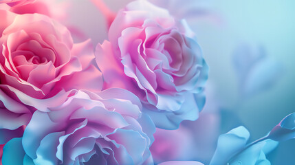 Obraz premium Romantic Pastel Roses Illustration - Perfect for Floral Design and Nature Themes with Soothing Pink and Blue Tones