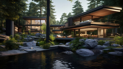 Obraz premium Stunning Modern House in a Lush Forest Landscape