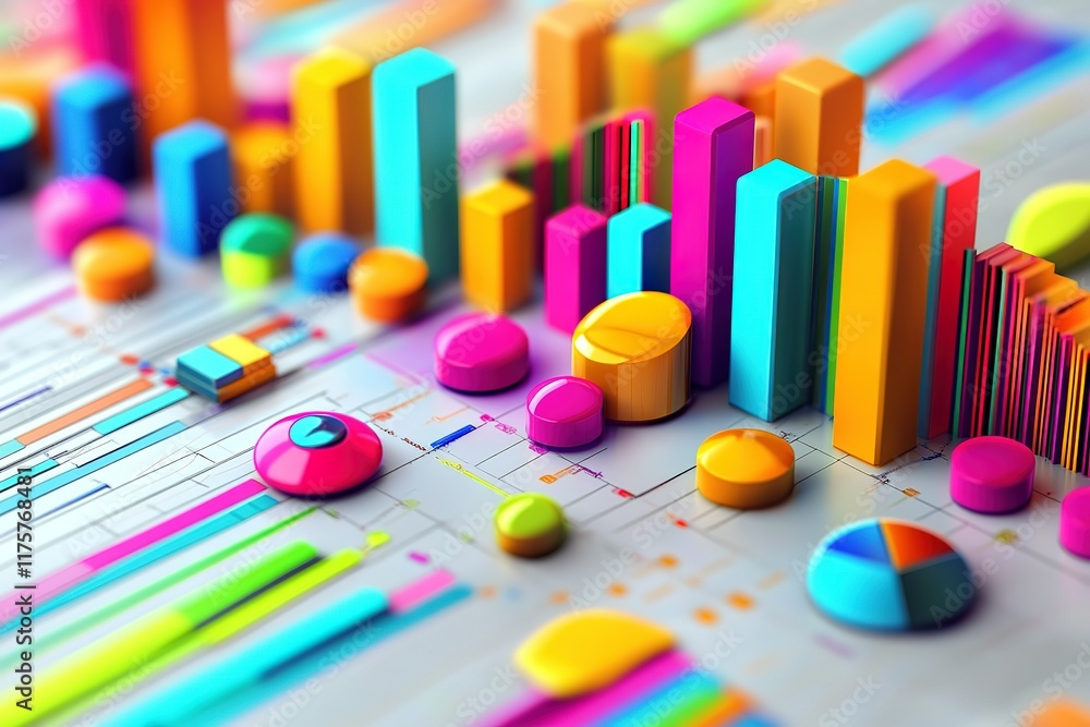 Aufkleber colorful 3d charts and graphs on a data sheet.