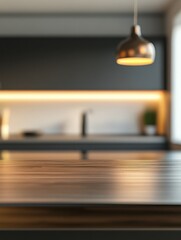 blurred image of modern kitchen interior for background. Copy space image. Place for adding text and design