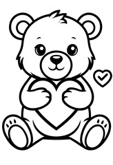 Fototapeta premium Cute Cartoon Bear Holding Heart Illustration for Coloring Book Pages