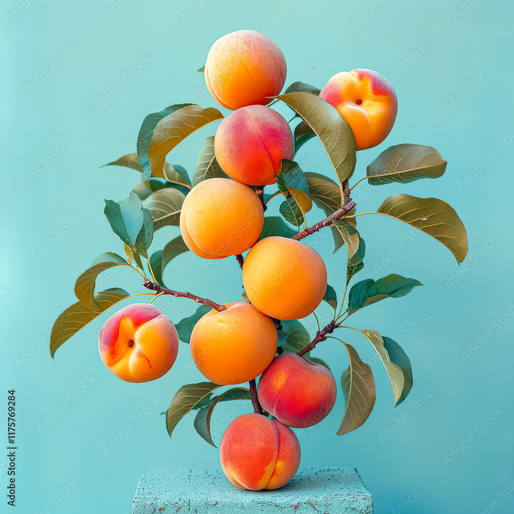 Poster group of oranges hanging from a tree branch