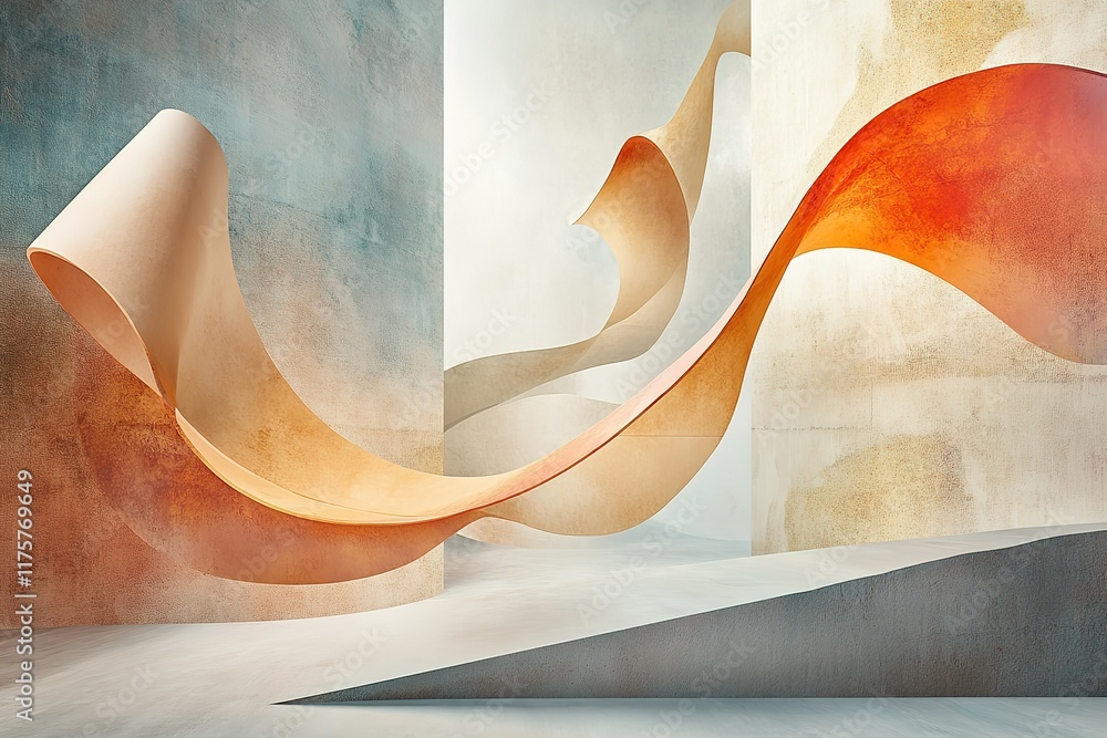 Poster abstract art: flowing forms in a minimalist setting.