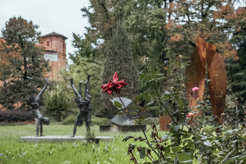 Modern art sculptures in a public garden of Vicenza, Italy