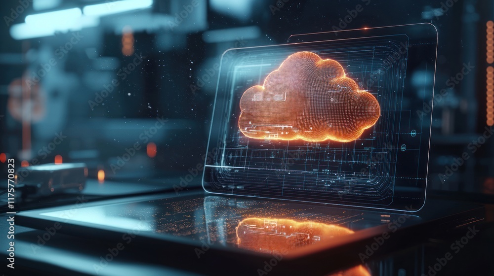 Poster cloud computing: digital transformation on a futuristic tablet
