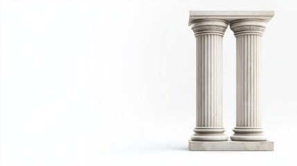 Obraz premium Two classical white marble columns on a white background.