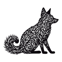 Cute silhouette fox branches black vector illustration
