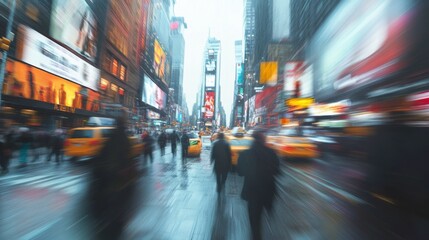A blurred background of busy city streets with businesspeople walking, representing the fast-paced and dynamic nature of corporate life.