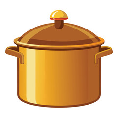 Brass Cooking Pot Vector Illustration - Cartoon Clipart & Line Art Design.eps