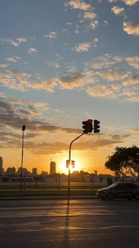 Evening traffic and taking off plane on the sunset from Jorge Newberry airport in Buenos Aires, Argentina