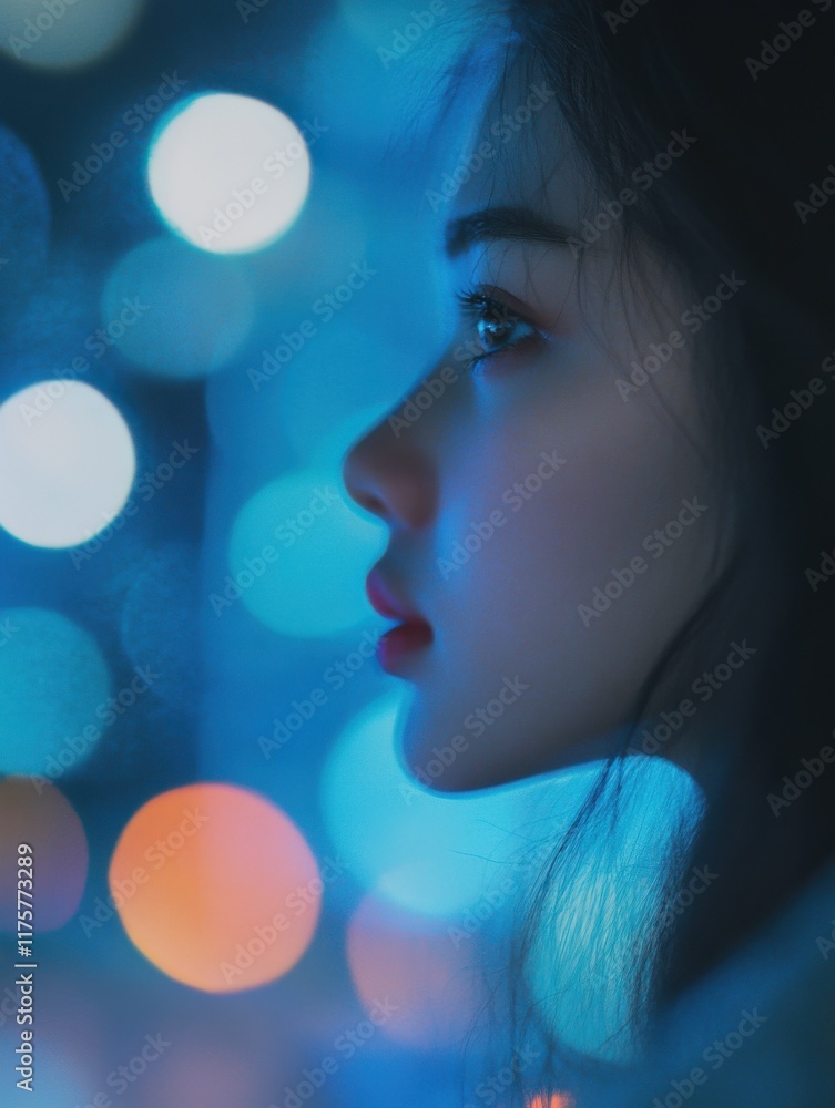 Poster a close-up view of blurred blue lights creating a bokeh effect. perfect for background use in videos