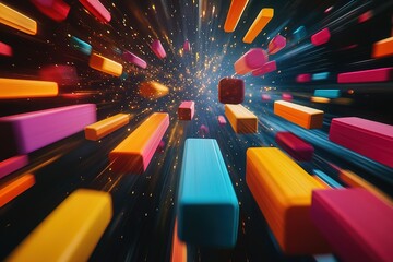 A conceptual representation of flash sales, featuring vibrant bursts of color and dynamic shapes