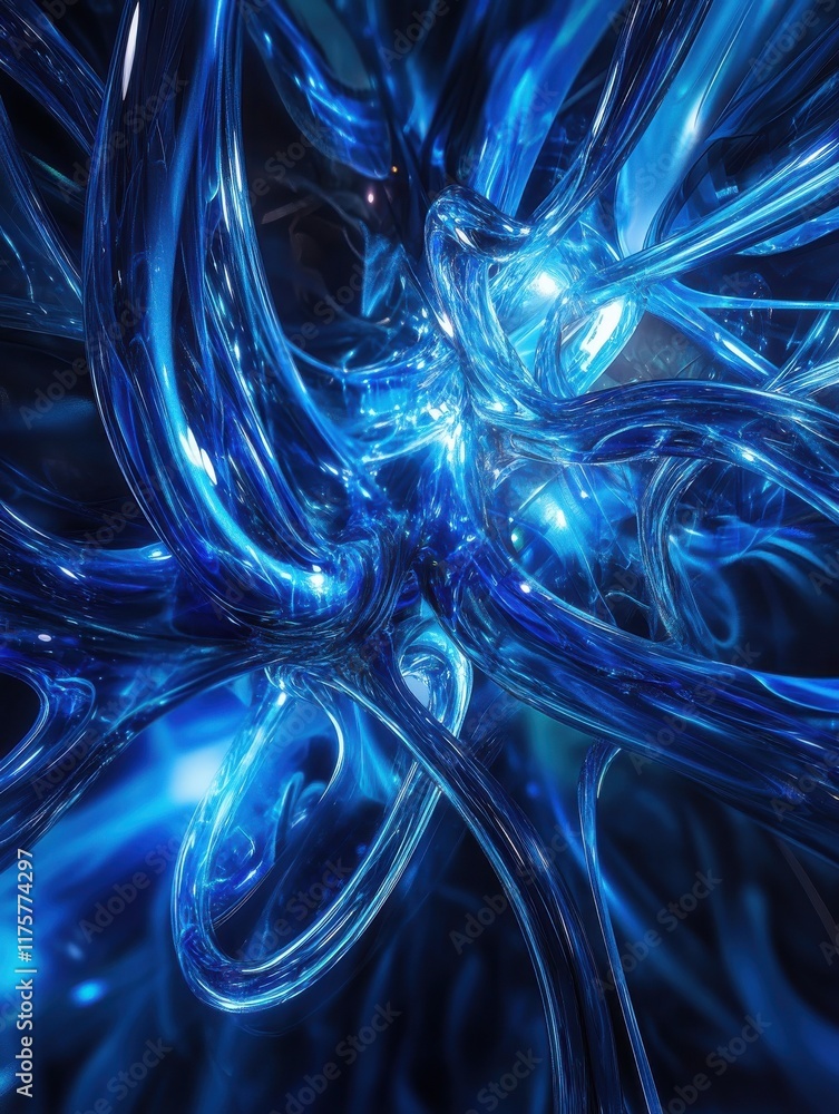 Poster the image showcases an abstract background featuring glowing blue lines and a network of interconnec