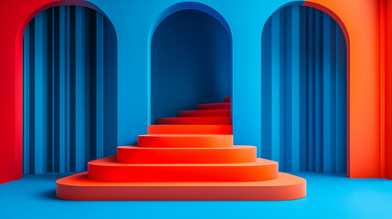 Fototapeta premium The advertising banner is blue combined with neon orange, bold contrasts