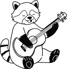 Cartoon vector illustration of a panda playing an acoustic guitar, panda playing an acoustic guitar vector art design