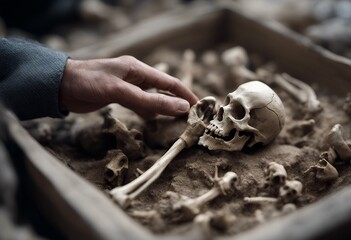 recovered human ancient anthropologist anthropology site bones burial holding