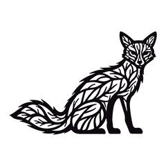 Cute silhouette fox branches black vector illustration
