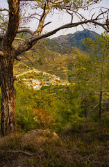 Aerial view on village among mountains, Cyprus