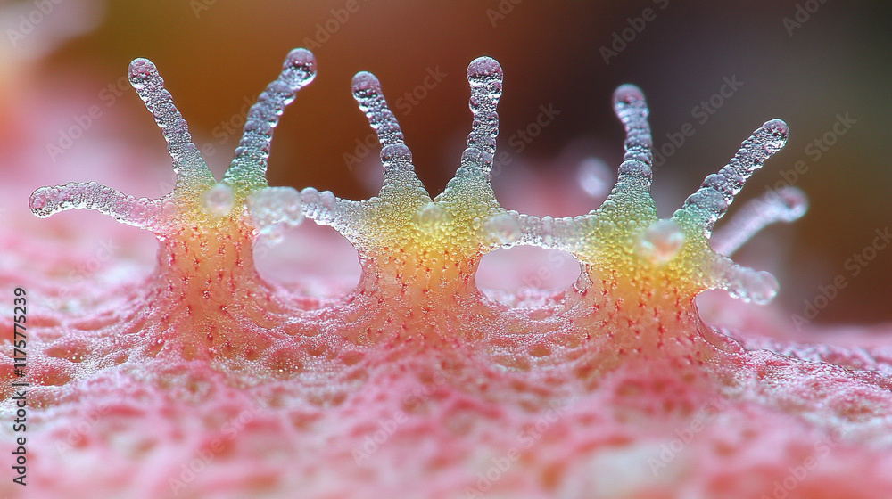 Poster abstract technology background blends vibrant textures resembling mycelium mold and neurons, creatin