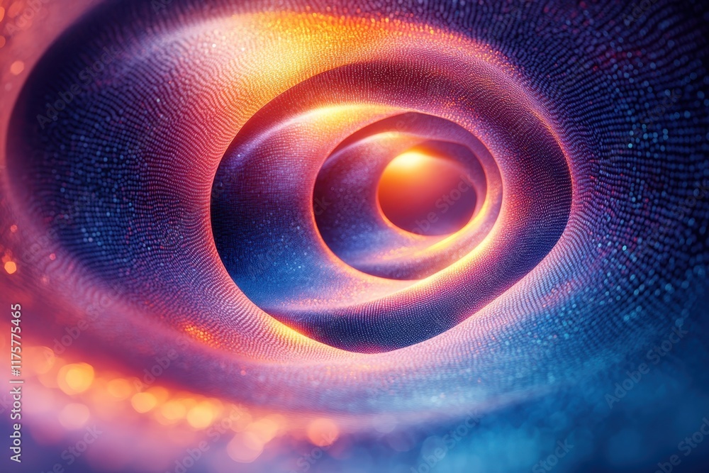 Poster colorful abstract vortex design with glowing lights and swirling patterns in a cosmic space setting