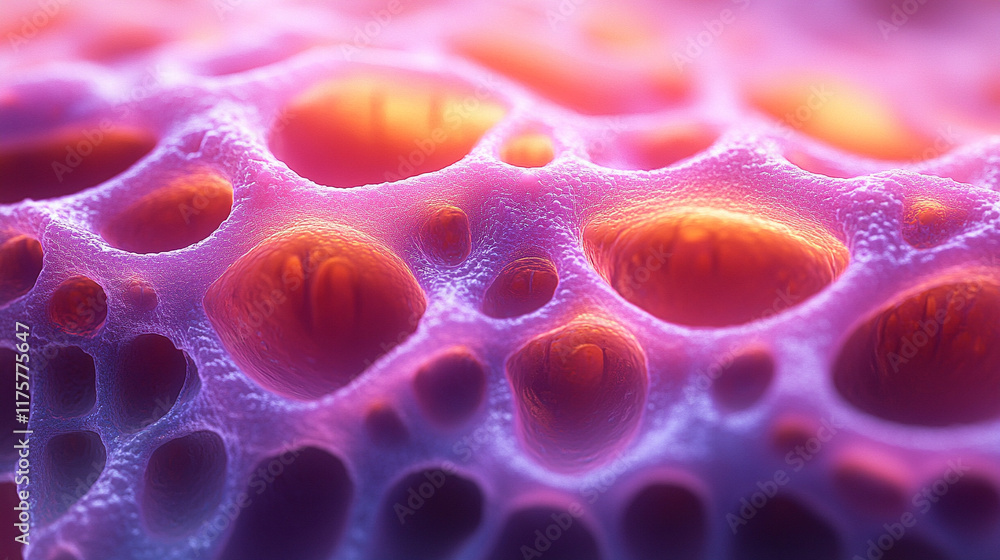 Poster abstract technology background blends vibrant textures resembling mycelium mold and neurons, creatin