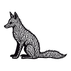 Cute silhouette fox branches black vector illustration
