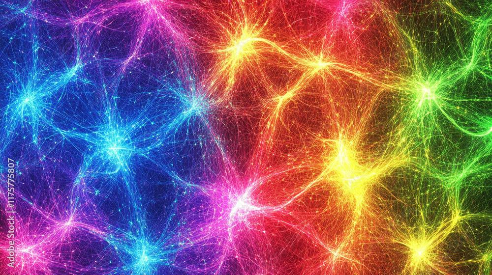 Poster abstract technology background blends vibrant textures resembling mycelium mold and neurons, creatin