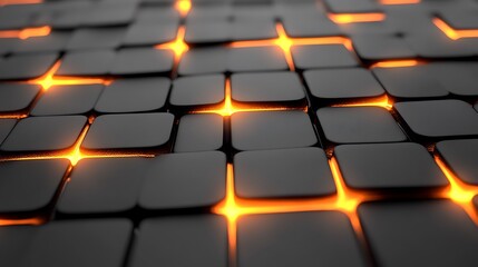 Fototapeta premium Glowing Orange Lines Across Dark Gray Squares