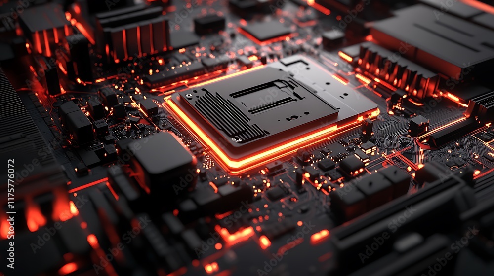 Poster illuminated computer motherboard central processing unit
