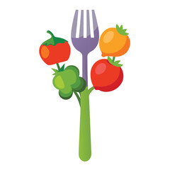 Vegetables on Fork Vector Illustration - Cartoon, Clipart & Line Art Design for Digital.eps