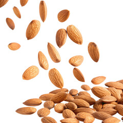 almonds falling isolated on transparent background Generative Ai
