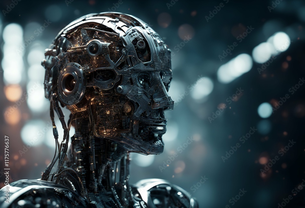 Poster artificial design ai brain futuristic conceptual render cybernetic robot 3d