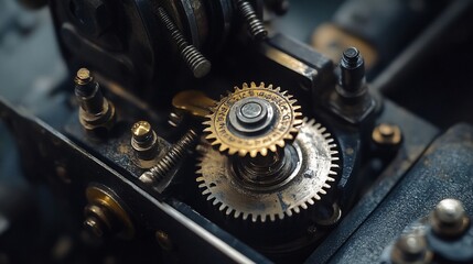 Vintage Gear Mechanism Close-up. Industrial Background