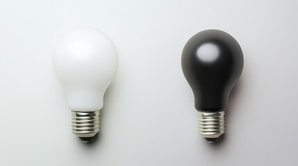White and black light bulbs on white background.