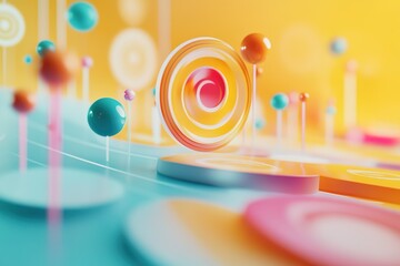 Obraz premium Abstract colorful spheres and spirals on a vibrant background.