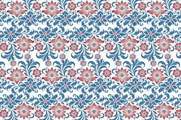 abstract vintage floral seamless design with botanical ikat motifs for fabric and wallpaper all over flower blossom traditional textured pattern