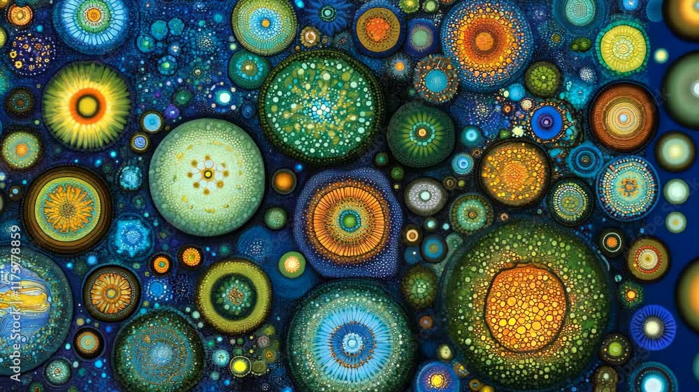 Aufkleber colorful abstract patterns create a vibrant cosmic landscape filled with intricate circles and textu