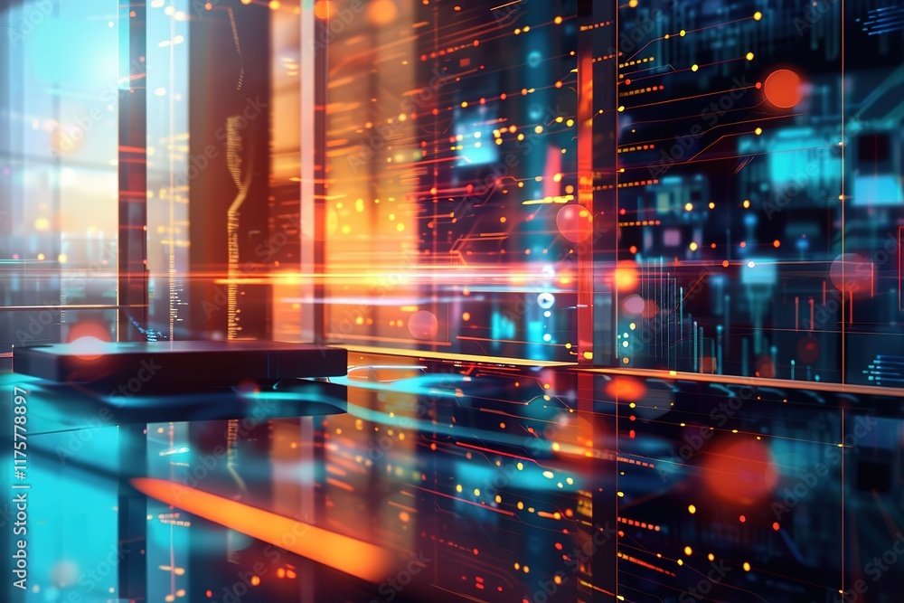 Poster abstract digital data center display with platform