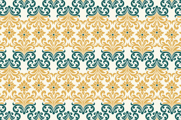 abstract floral seamless pattern with vintage ikat and botanical motifs for fabric and wallpaper all over flower blossom textured design with traditional elements