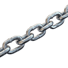 Fototapeta premium Metal chain links illustration showcasing detailed interlocking design on a transparent backdrop, Metal chain links. 3d rendering illustration isolated on transparent background.