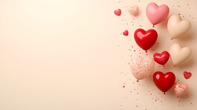 Heart shaped balloons and confetti celebrate love