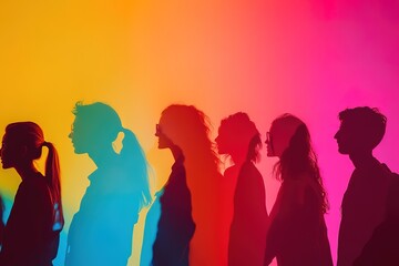 Silhouettes of young people against a vibrant, colorful background.