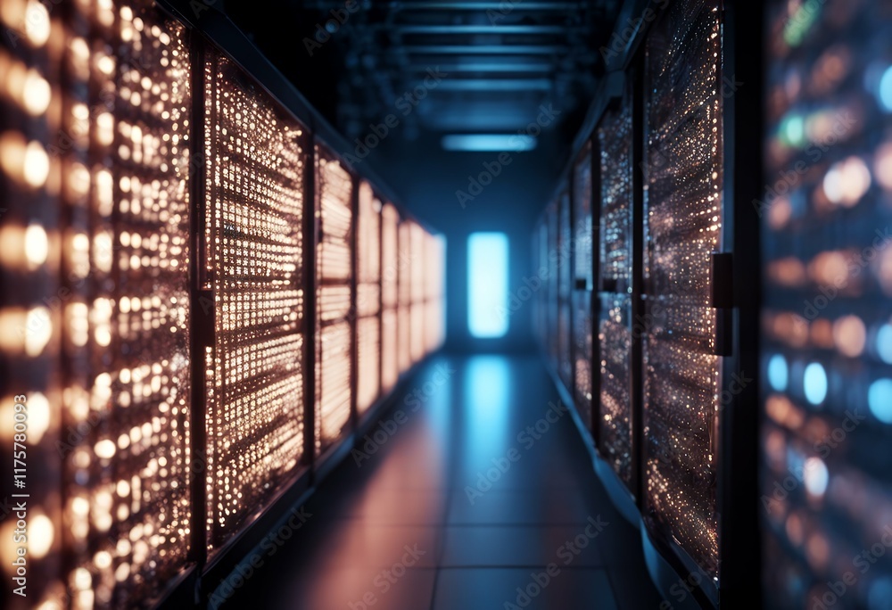 Poster lights blinking supercomputer server image futuristic