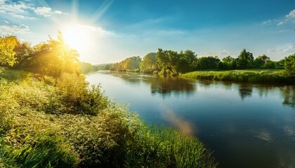 summer season sunshine glittering on river